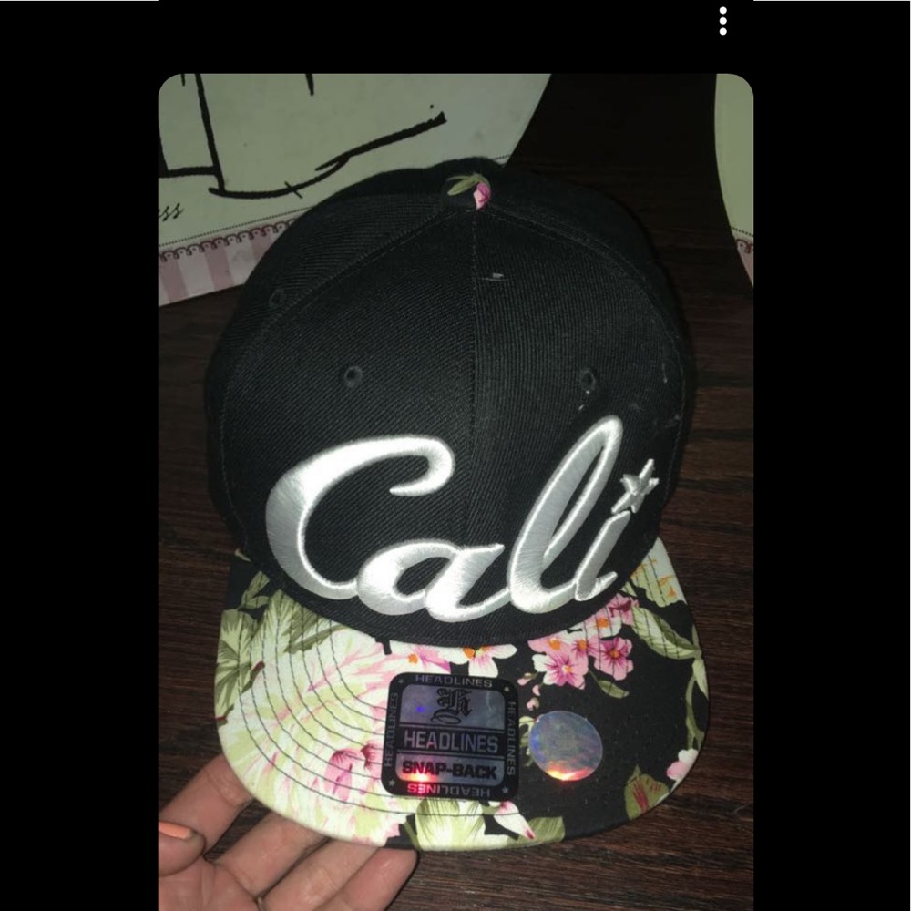 Cali Black Snap back hat with Floral Bill